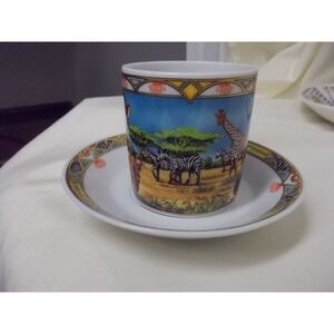 Hutschenreuther September Zebra Giraffe Espresso Cup Saucer Germany Porcelain